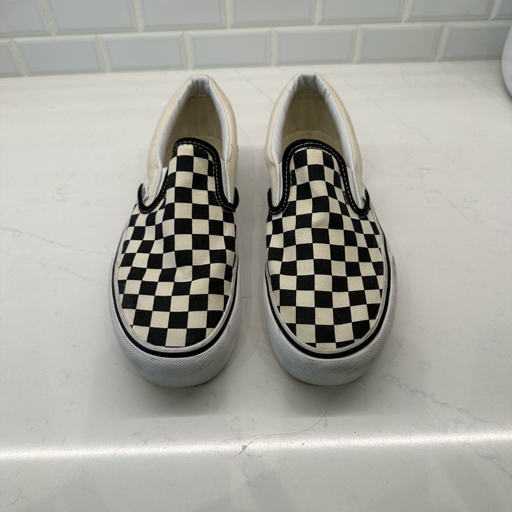 Vans platform checkerboard slip on shoes, size 8
